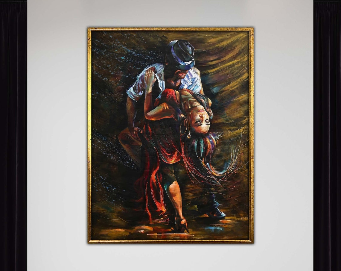 Dramatic Tango Dip Latin Dance Couple Passionate Oil Painting Print