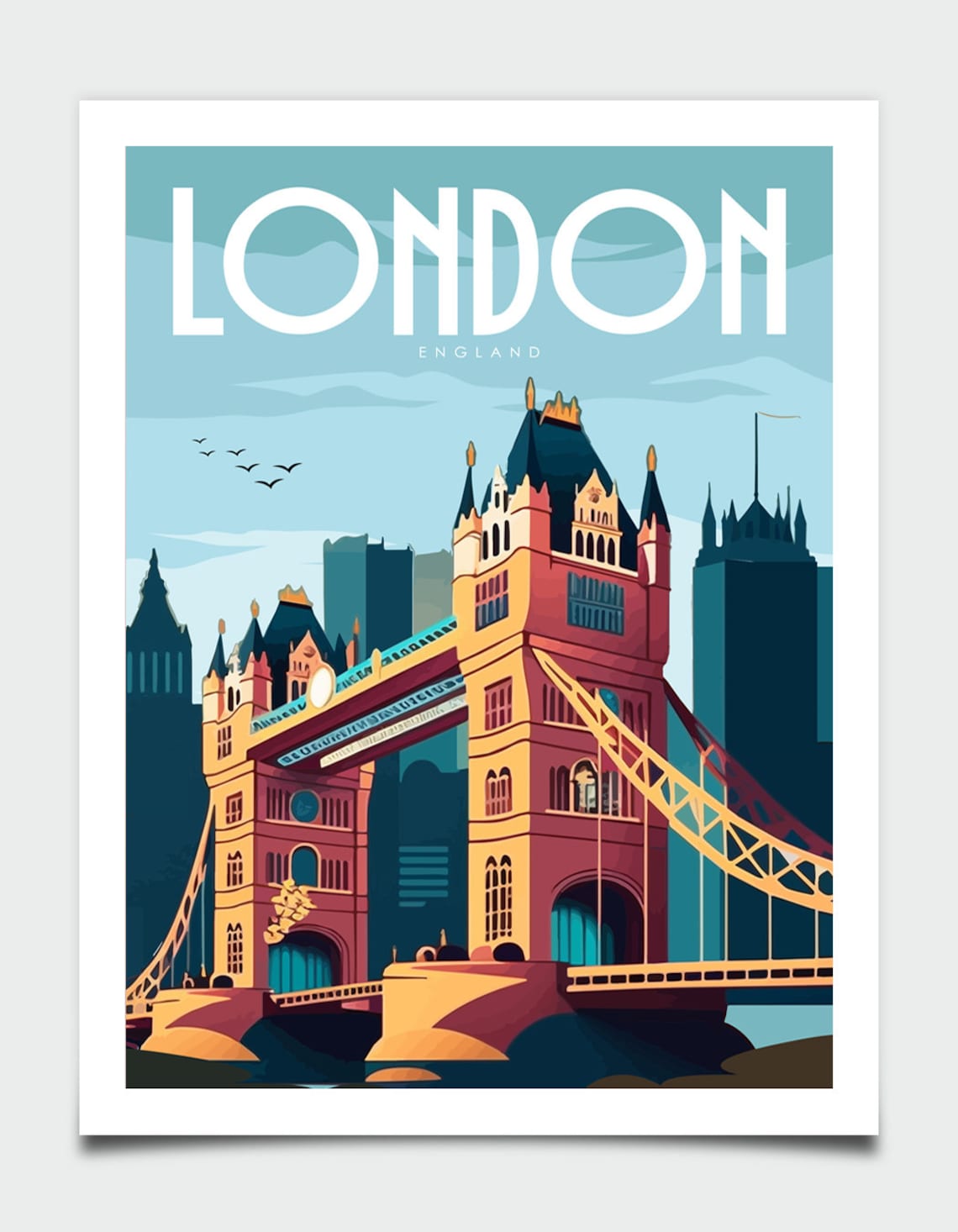 London Travel Poster, Retro Tower Bridge Art Print - Image 4