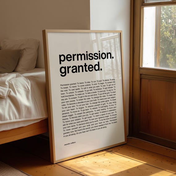 Permission Granted Wall Art Self Love And Healing Women Empowerment Affirmation Poster