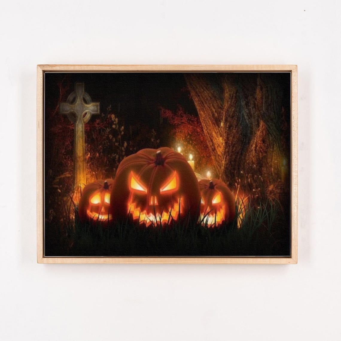Scary Jack-O-Lanterns In Dark Graveyard At Night Halloween Poster - Image 4