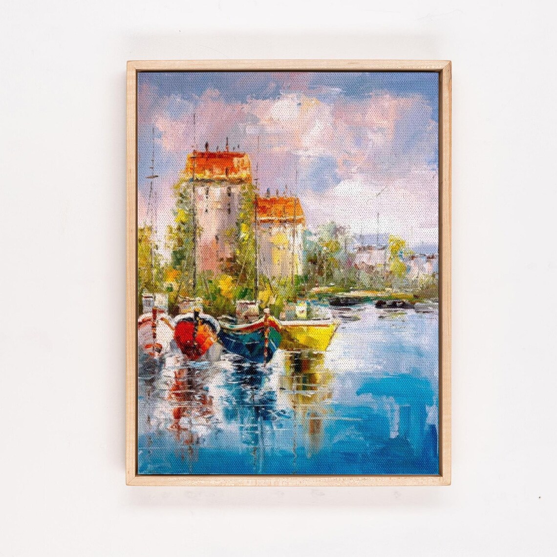 Colorful Boats In A Sunlit Harbor Oil Painting Style Landscape Poster - Image 4