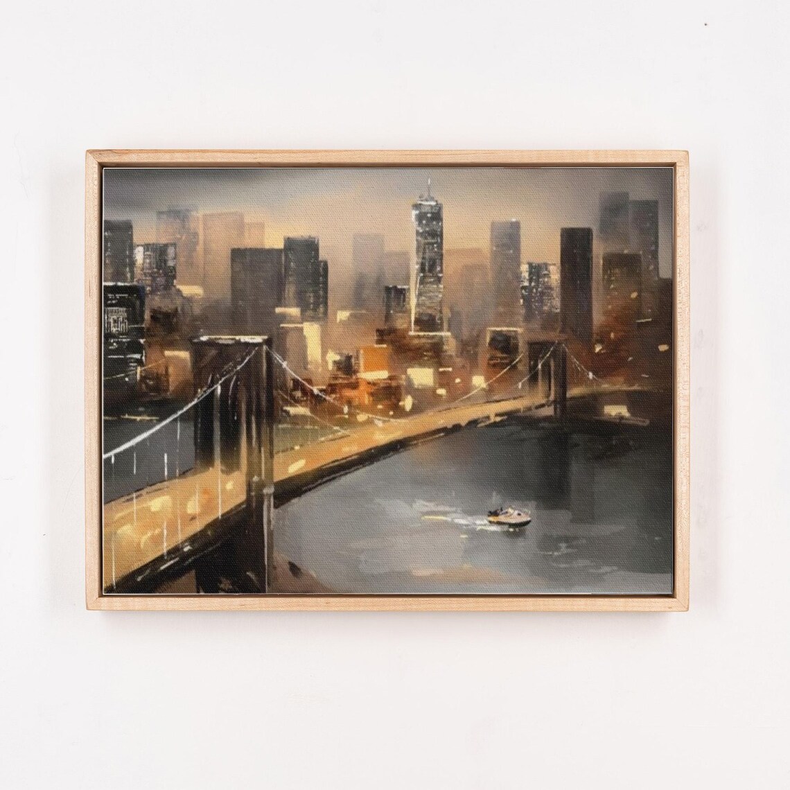 New York City Bridge Spanning the River Evening Skyline View Poster - Image 4