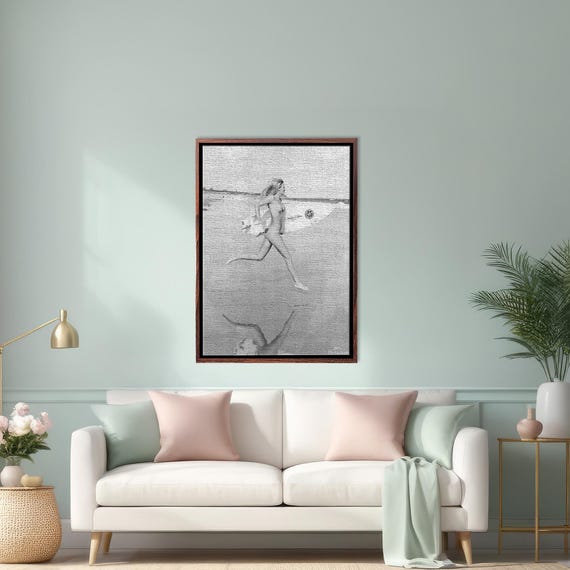 Naked Surfer Woman Painting N Modern Wall Decor N Wall Art Framed Wall Art Housewarming Gifts Large Wall Art