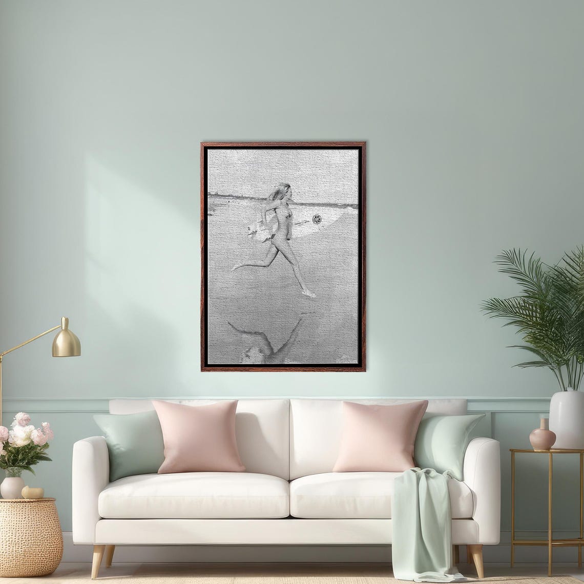Naked Surfer Woman Painting N Modern Wall Decor N Wall Art Framed Wall Art Housewarming Gifts Large Wall Art