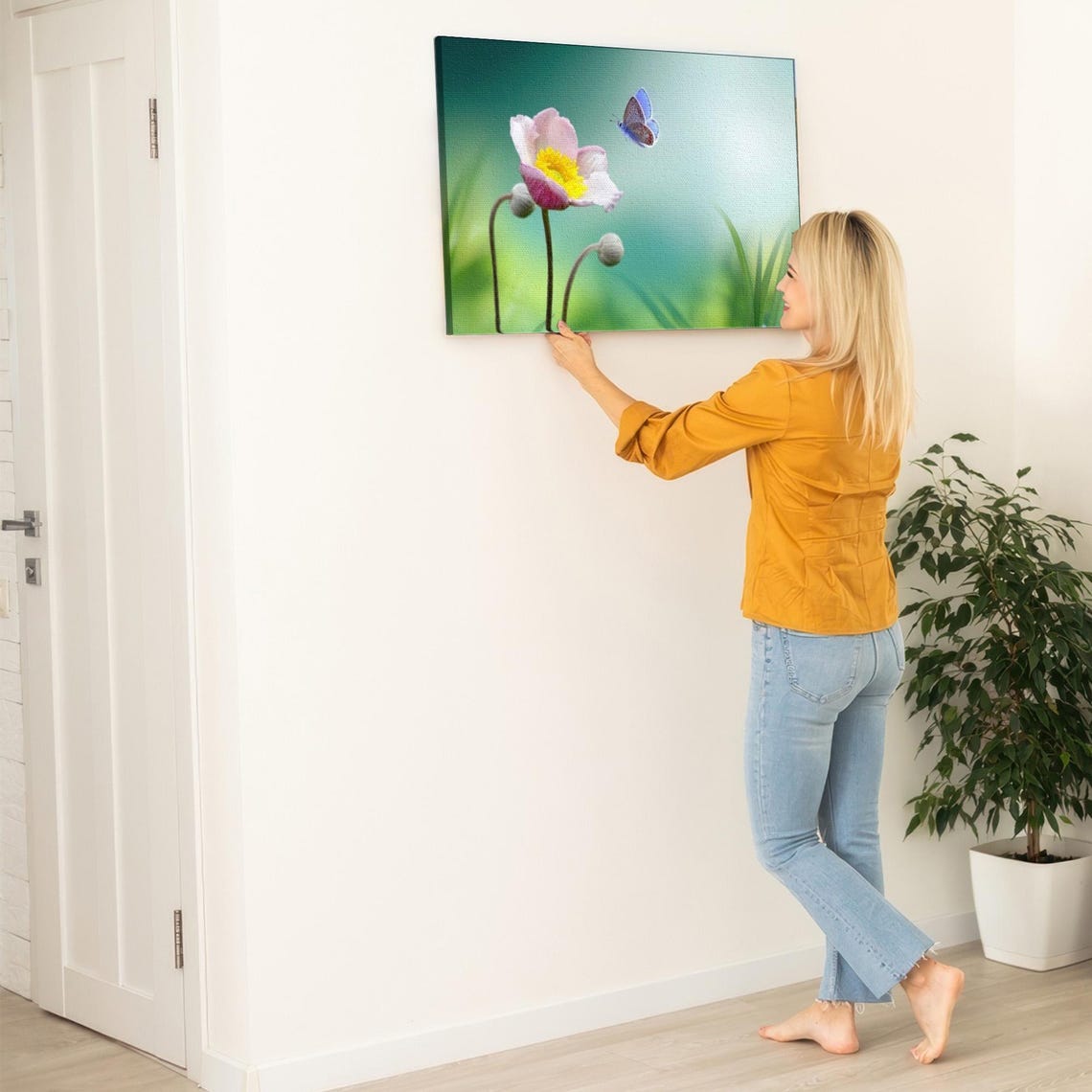 Elegant Flower And Butterfly Decorative Wall Art Large Wall Art Flower Print Housewarming Gifts Flower Wall Art - Image 5