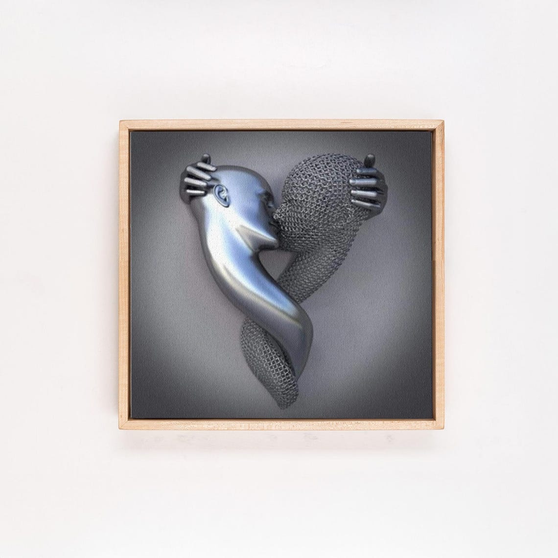 Two Chrome Human Figures Embracing In Liquid Silver Metal Poster - Image 4
