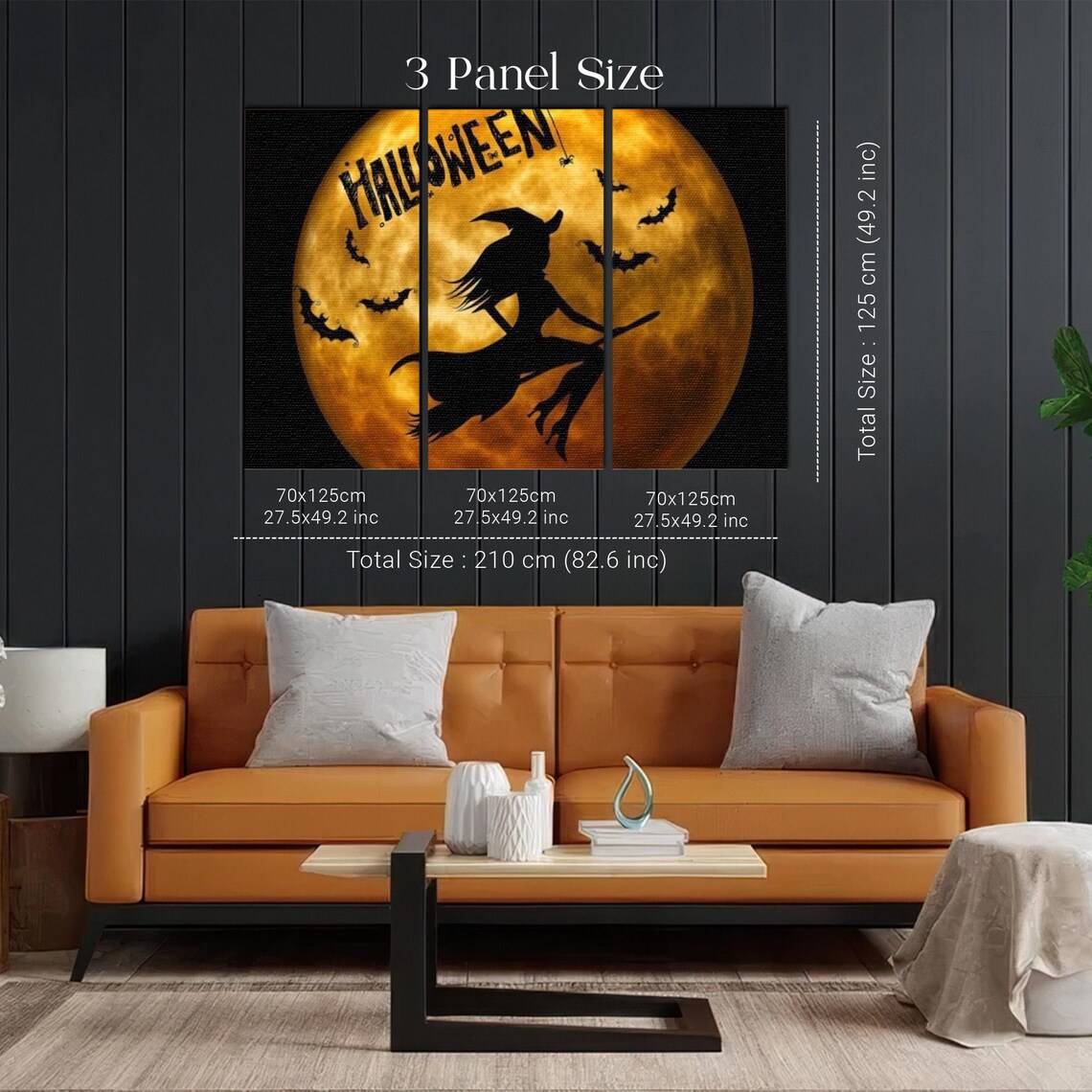 Witch Silhouette Flying Across Full Orange Moon Halloween Poster - Image 2