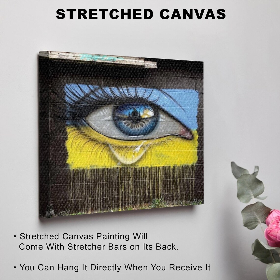 Crying Blue Eye With Yellow Paint Drips Street Art Style Poster - Image 3