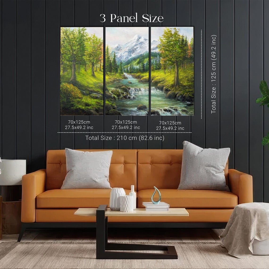 Mountain Stream With Snowy Peaks Landscape Painting Art Poster - Image 2