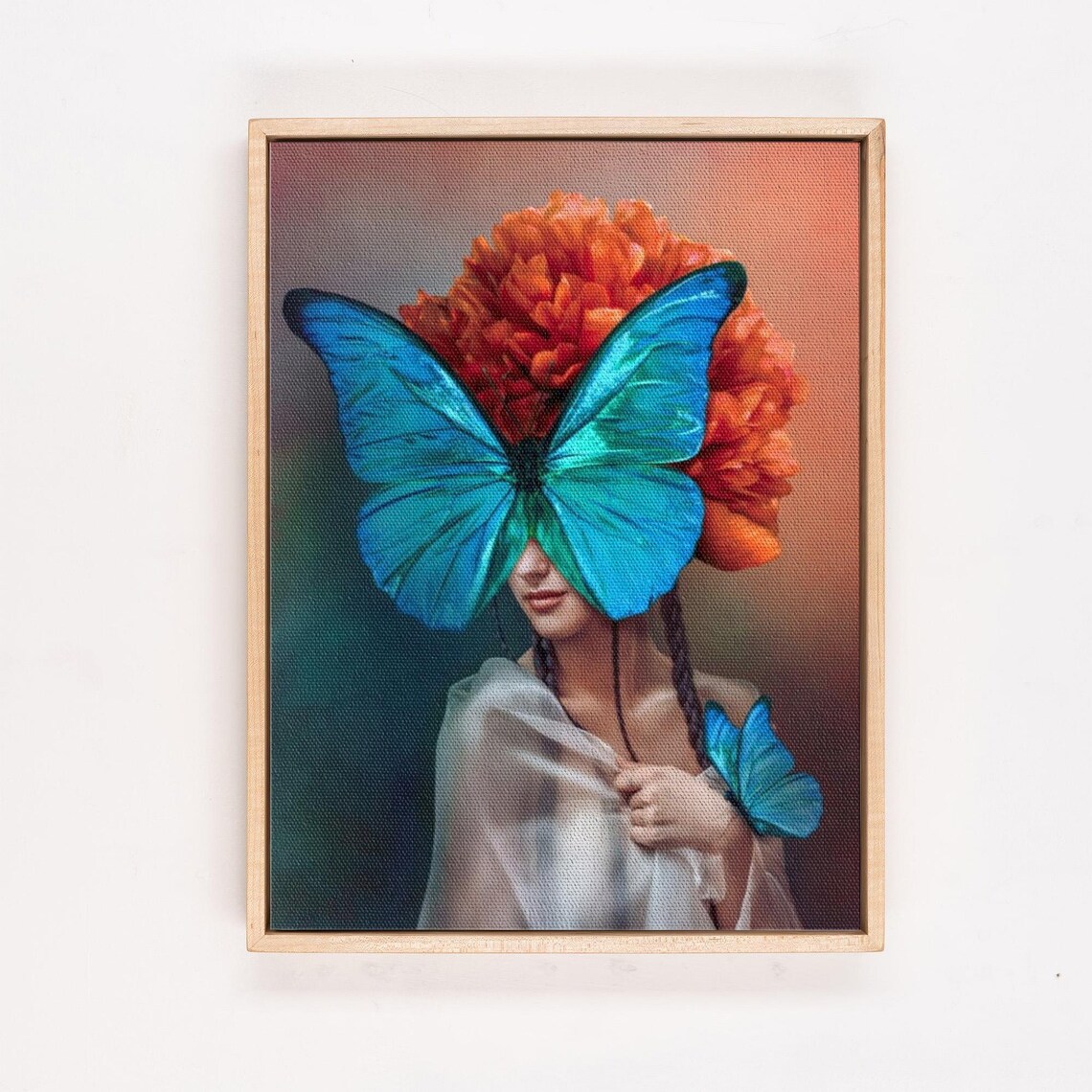 Blue Butterfly Woman Surreal Portrait With Flower Crown Poster - Image 4