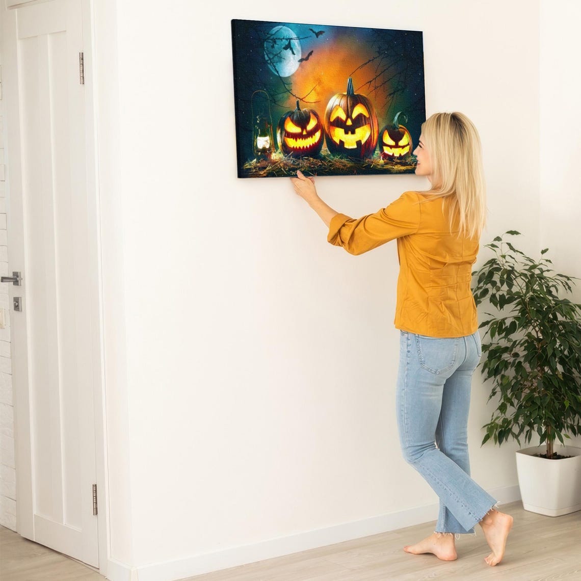 Glowing Jack-O-Lanterns Under Full Moon Halloween Night Poster - Image 5