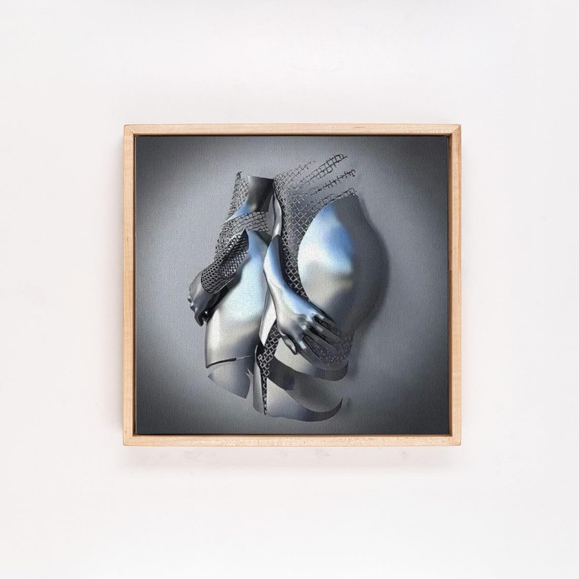 Headless Chrome Torsos Embrace in Metallic Sculpture Wall Art - Image 4