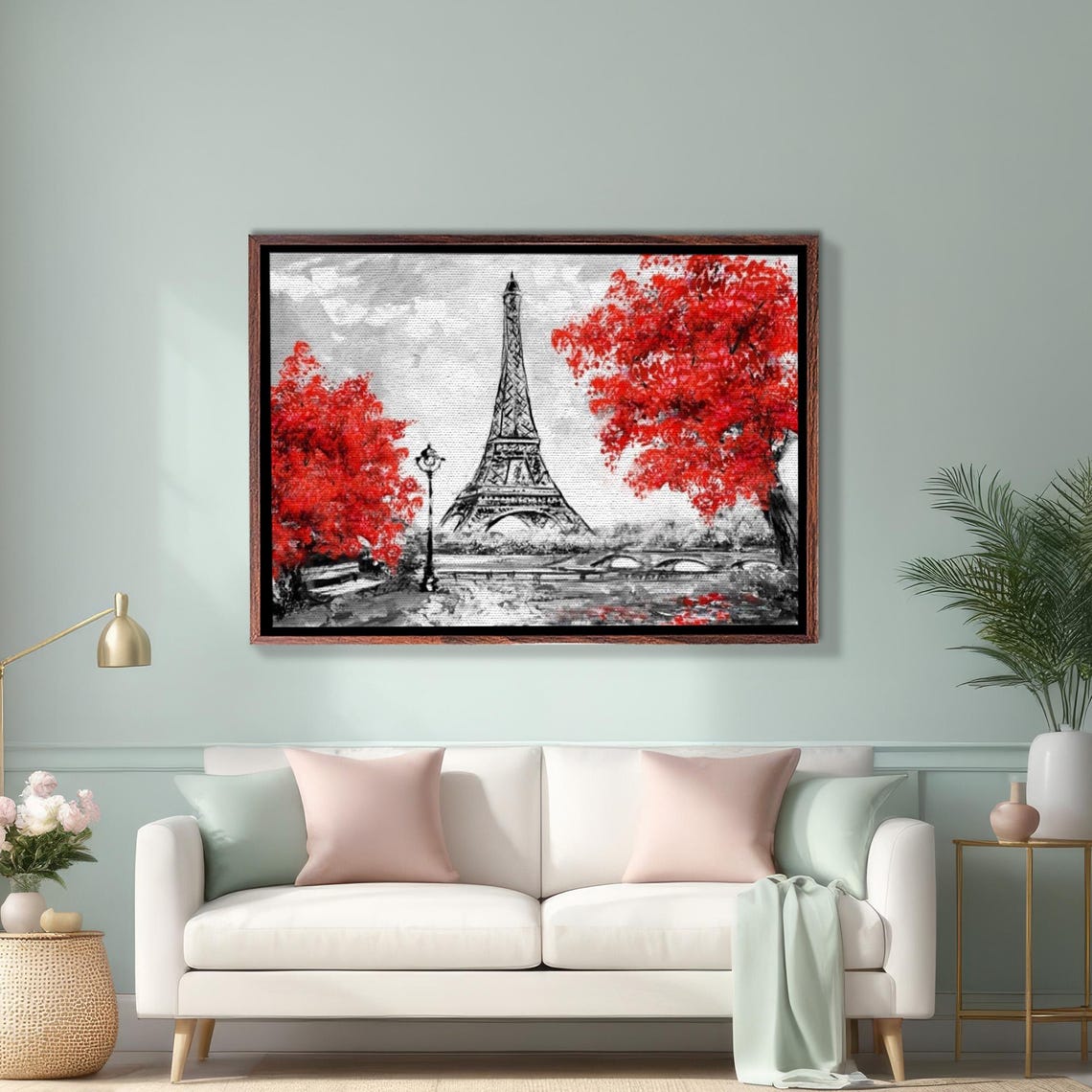 Paris Eiffel Tower With Red Trees Selective Color Art Poster