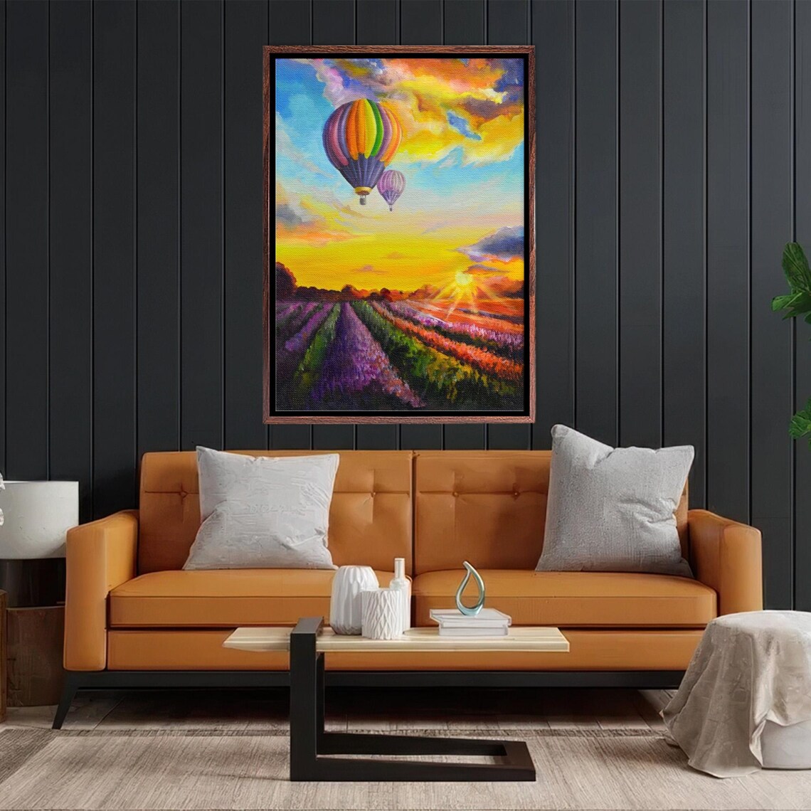 Hot Air Balloon Over Lavender Field At Golden Sunset Painting Poster - Image 2