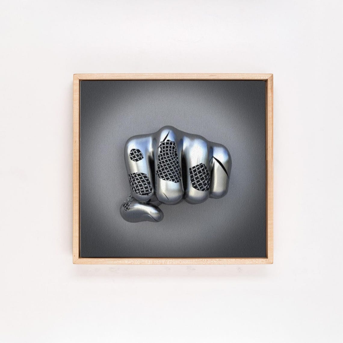 Metallic Silver 3D Clenched Fist Sculpture on Gray Backdrop Poster - Image 4