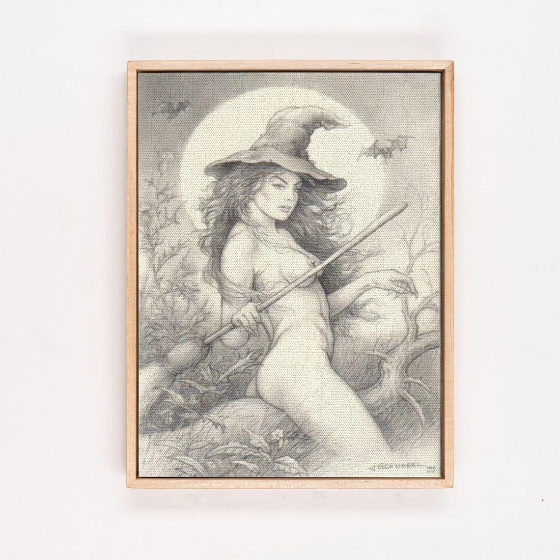 Vintage Engraving Witch on Broom Full Moon Night Halloween Poster - Image 4