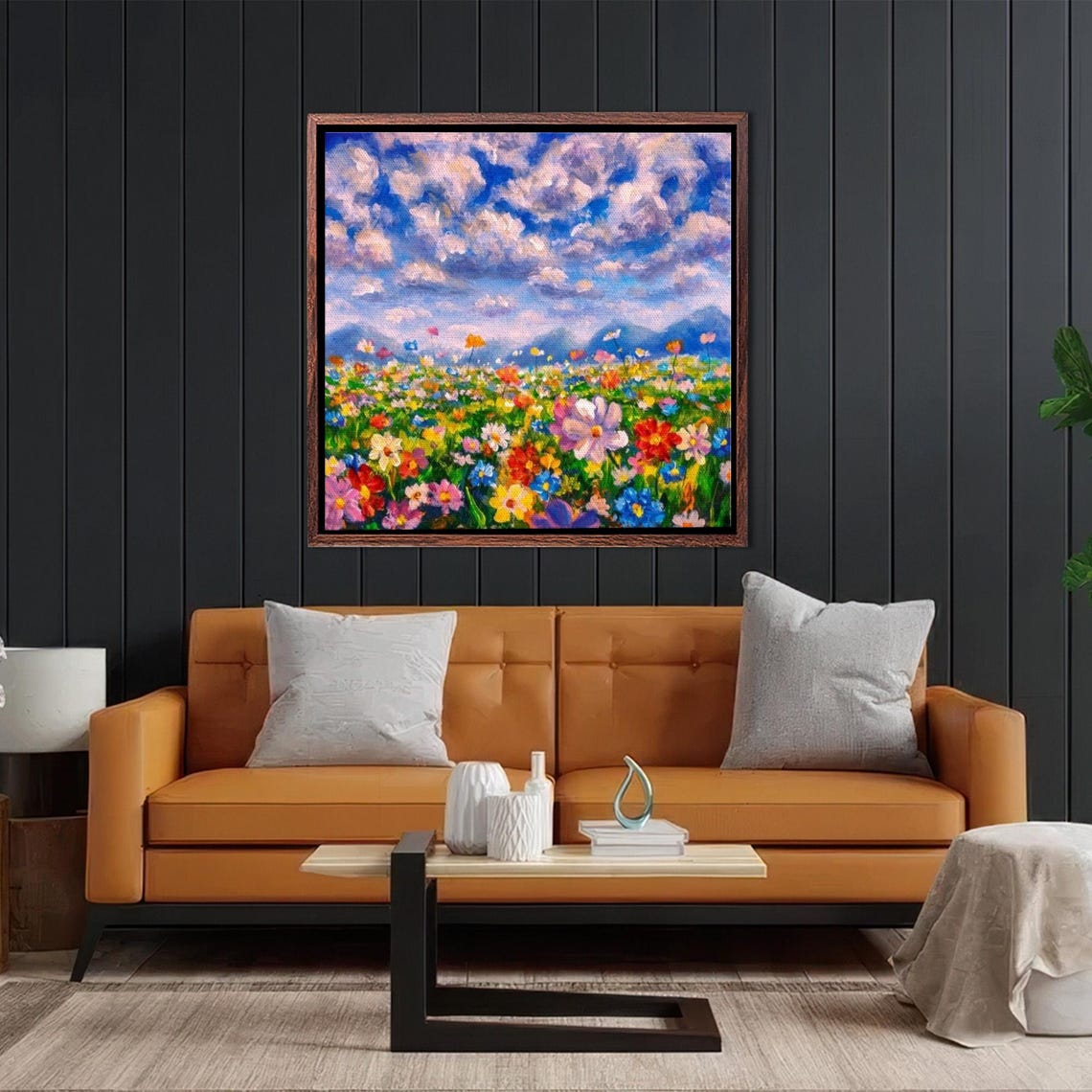 Colorful Wildflower Meadow Under A Dramatic Cloudy Sky Poster - Image 2