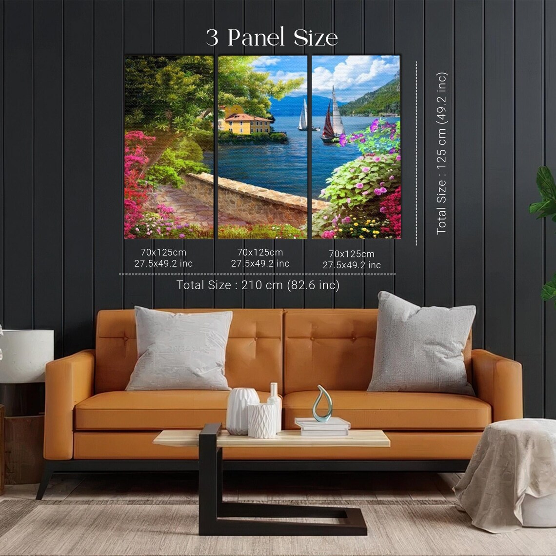 Lakeside Villa with Sailboats and Blooming Flower Gardens Poster - Image 2