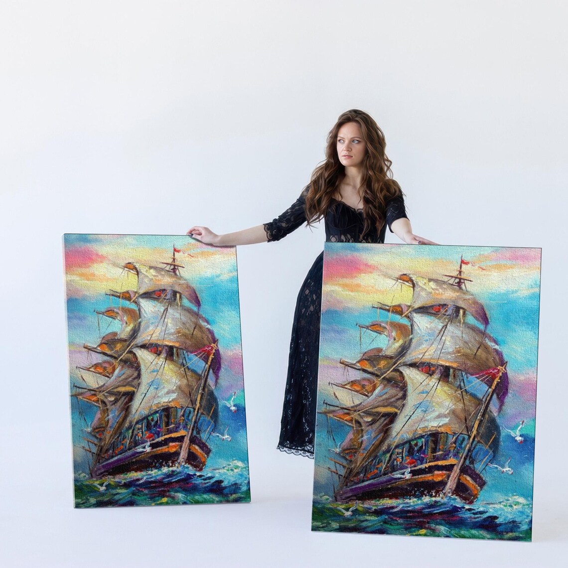 Tall Sailing Ship At Sea Classic Oil Painting Style Ocean Poster - Image 5