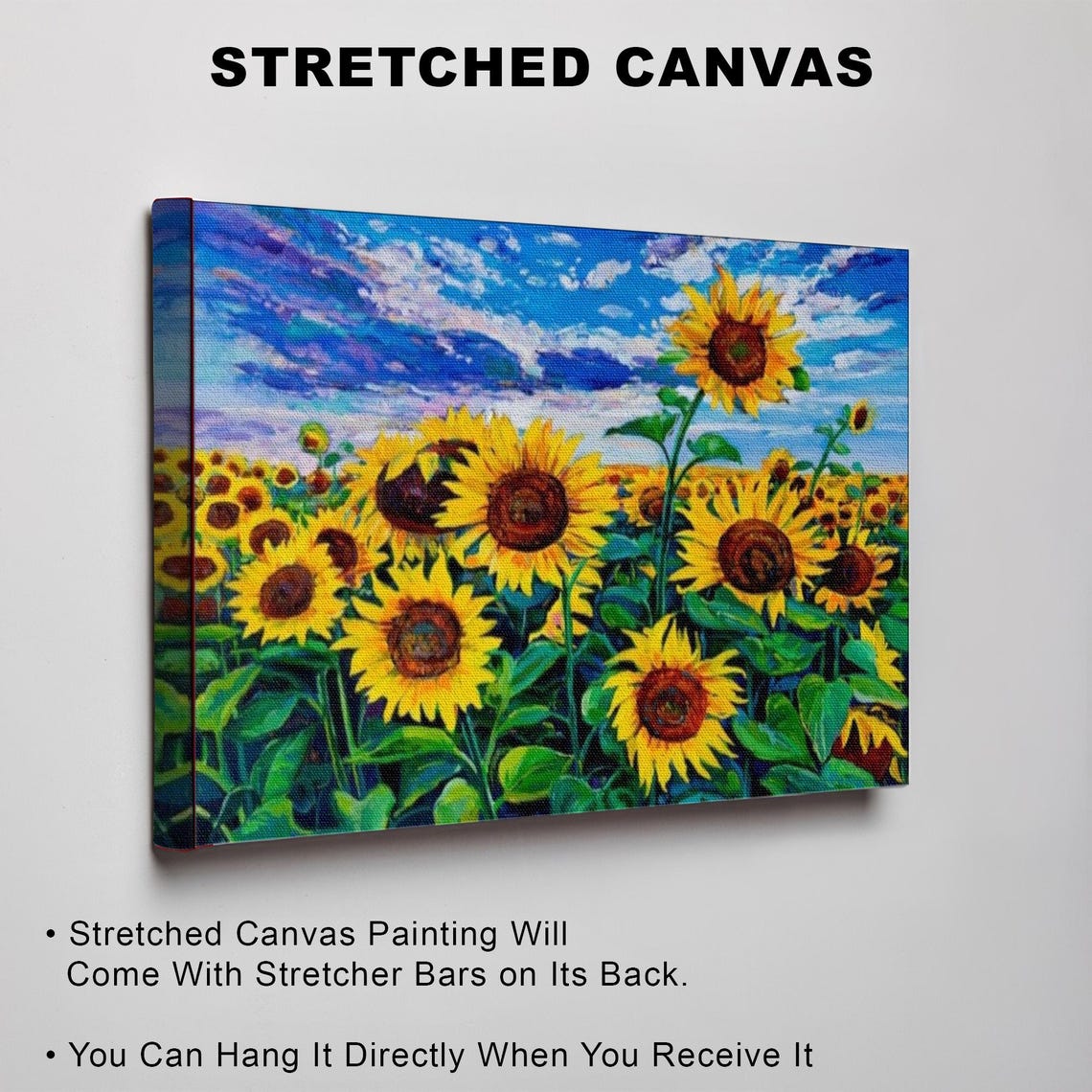 Sunflower Field Under Bright Blue Sky Oil Painting Style Poster - Image 3
