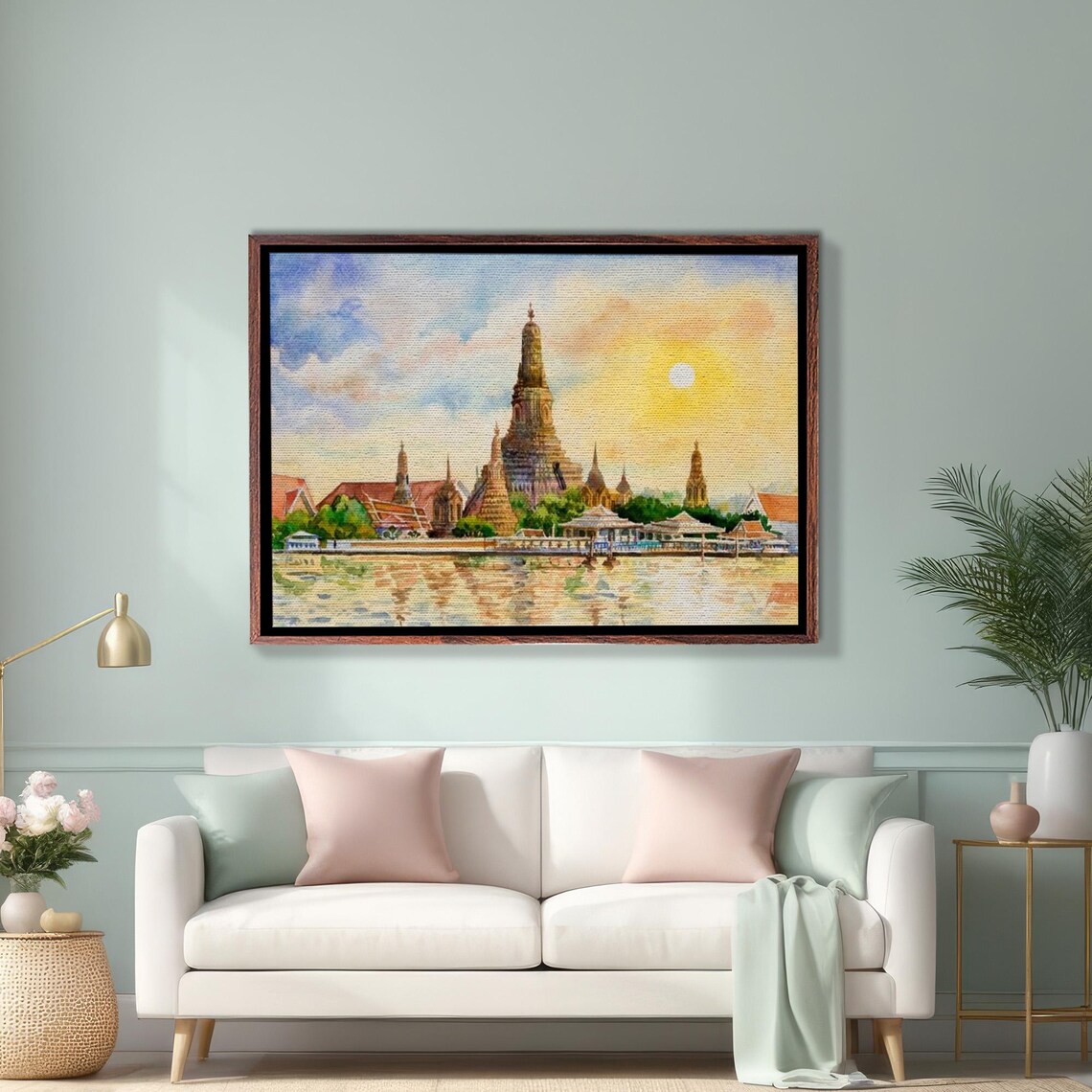 Wat Arun Temple Of Dawn Bangkok Riverside Sunrise Scene Poster