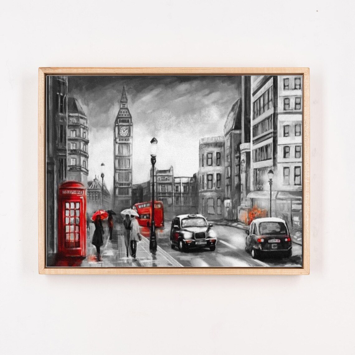 London Street in Black White and Red with Big Ben Tower Poster - Image 4