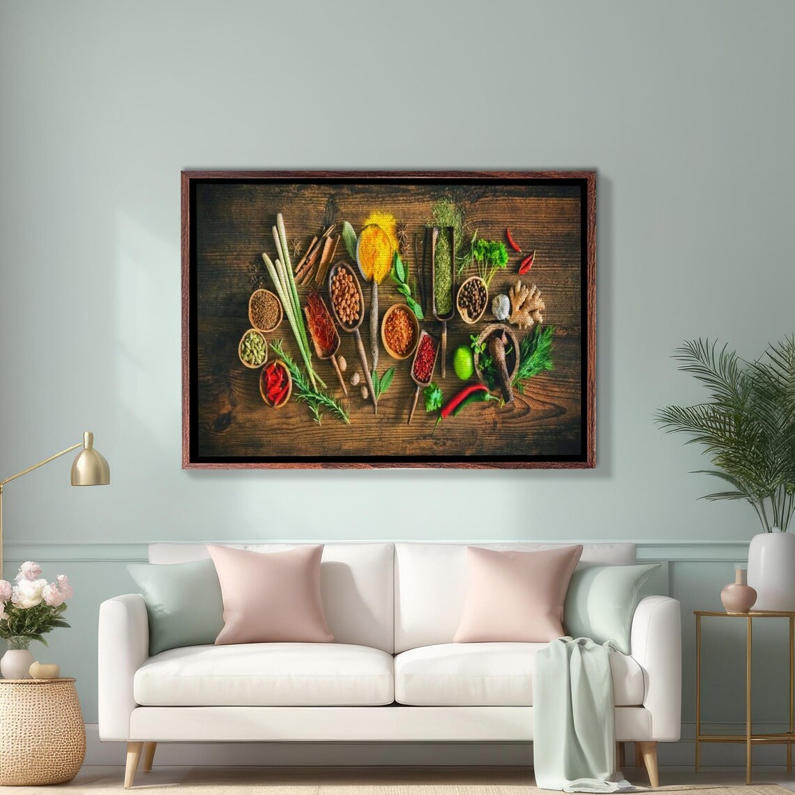Fresh Kitchen Herbs Arranged On A Rustic Wooden Cutting Board Poster