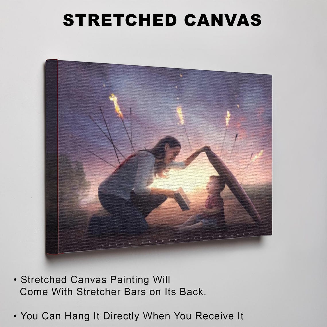 Mother Shielding Child From Flaming Arrows Reading Art Poster - Image 3