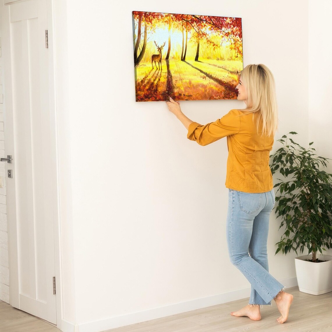 Stag Standing In Golden Autumn Forest With Red Leaves Poster - Image 5