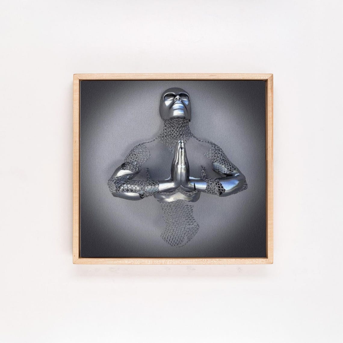 Metallic Silver Figure in Prayer Meditation Yoga Pose Poster - Image 4