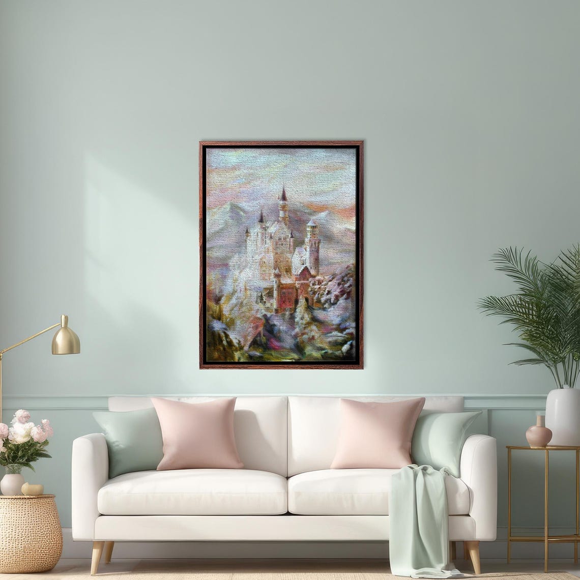 Fairytale Castle Rising Between Mountains Pastel Fantasy Poster