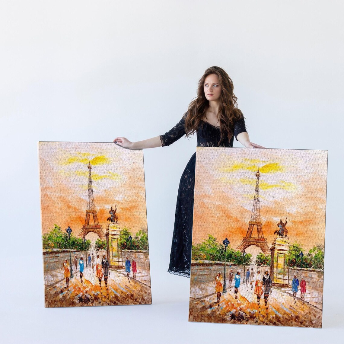Eiffel Tower At Sunset Paris Street Scene Oil Painting Style Poster - Image 5