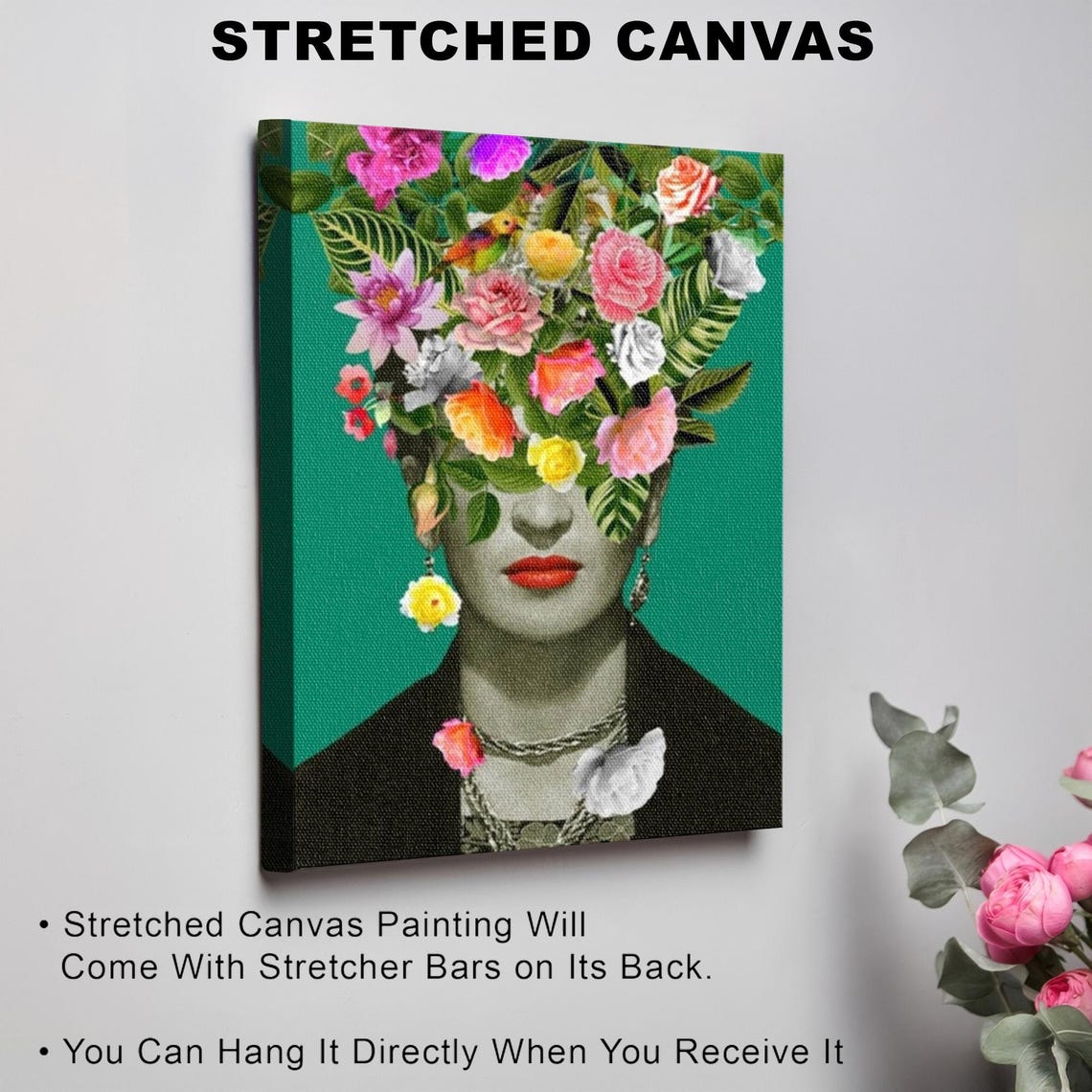 Frida Kahlo Floral Headdress Surreal Pop Portrait Art Poster - Image 3
