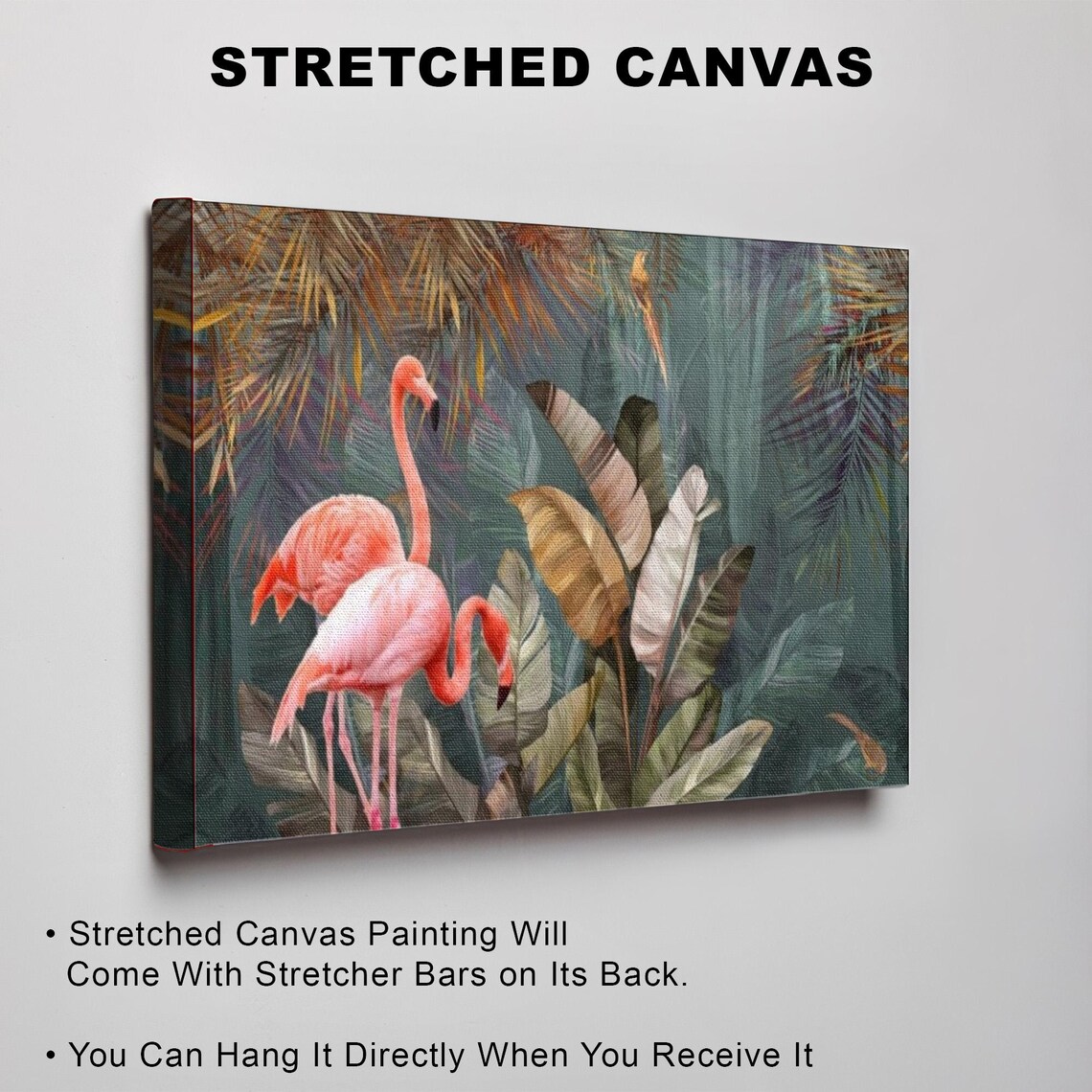 Pink Flamingos Among Tropical Palm Leaves Jungle Painting Poster - Image 3