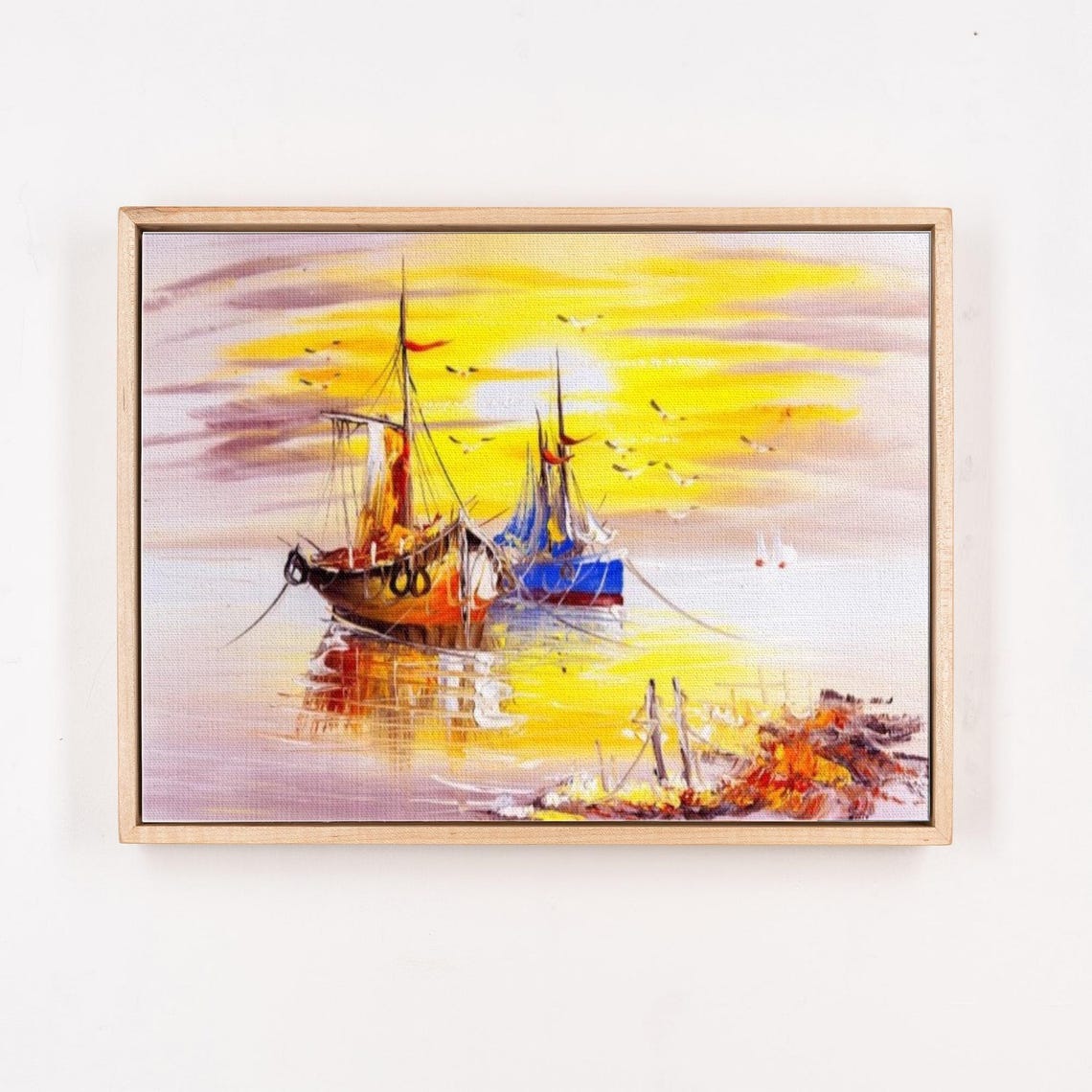 Tall Sailing Ships Golden Sunset Harbor Seascape Painting Poster - Image 4
