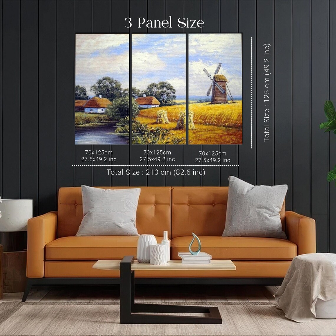 Golden Wheat Field And Windmill Countryside Oil Painting Poster - Image 2