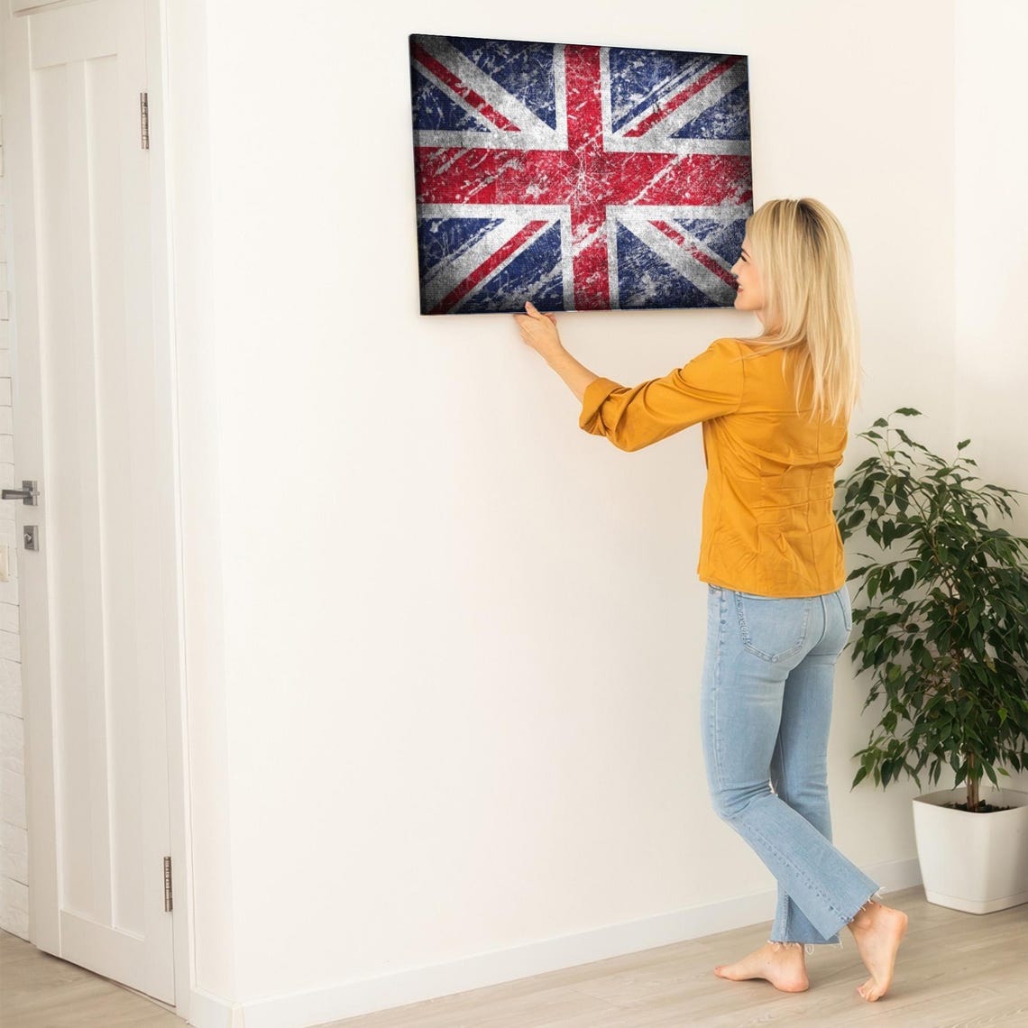 Distressed Vintage Union Jack British Flag with Worn Texture Poster - Image 5