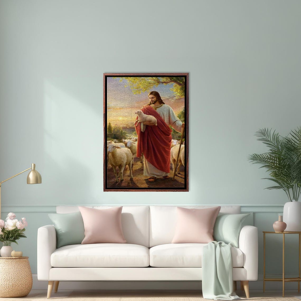 Jesus the Good Shepherd Carrying the Lost Lamb Painting Poster