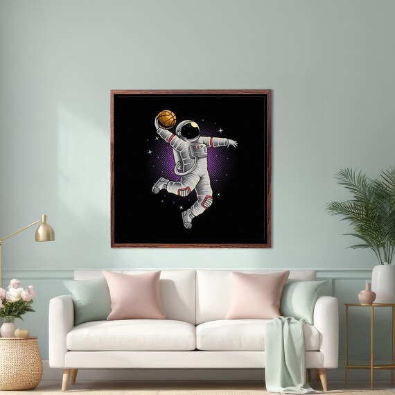 Astronaut Slam Dunking a Basketball Among Stars in Deep Space Poster