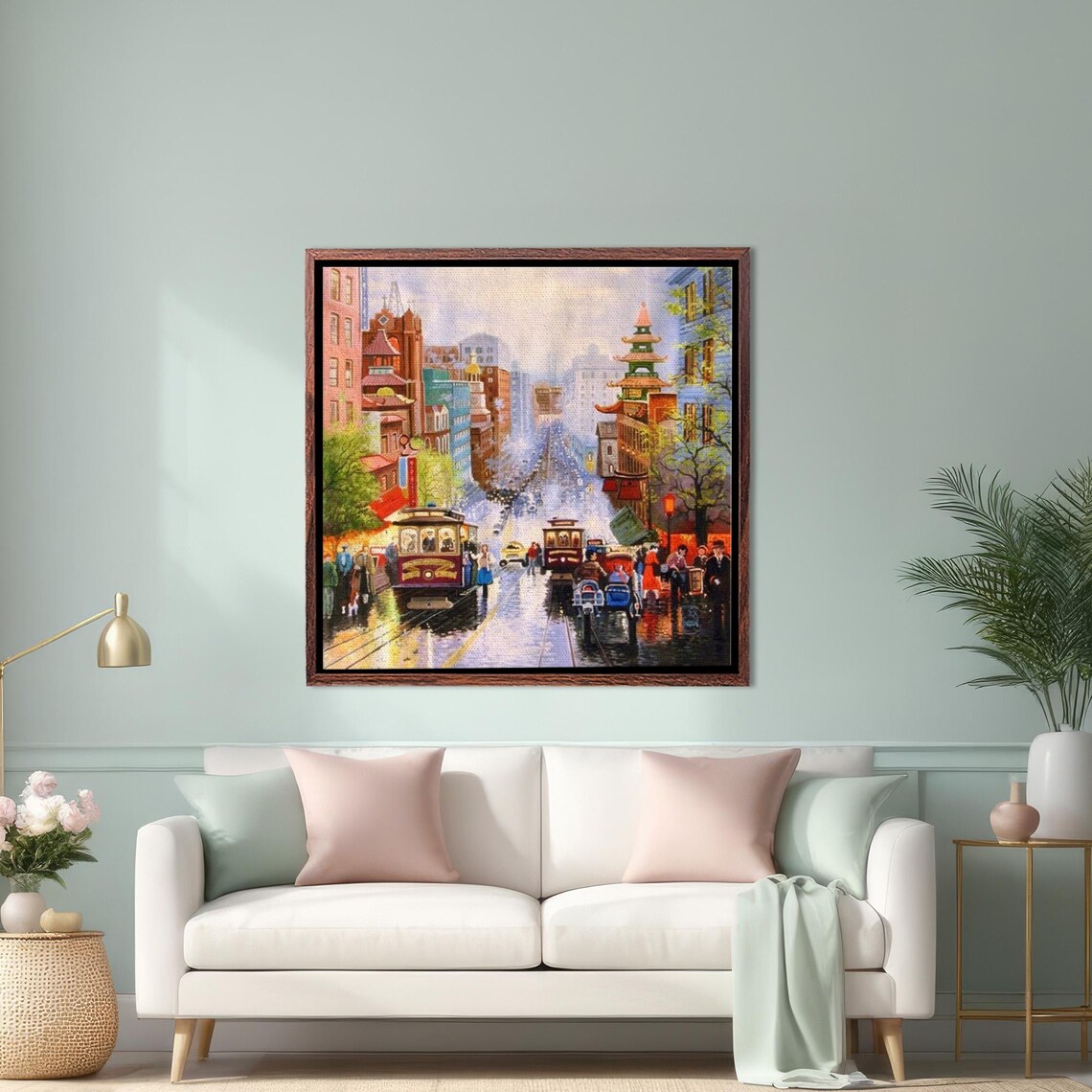 San Francisco California Street Cable Cars And Chinatown Art Poster