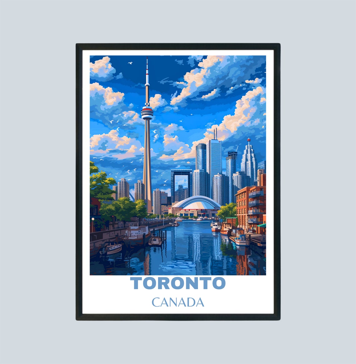 Toronto Canada CN Tower Harbor Skyline Waterfront Travel Poster