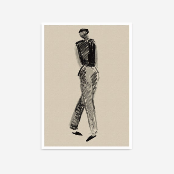 Charcoal Figurative Art Neutral Tones Minimal Prints Wall Contemporary Decor Original Fashion Illustration