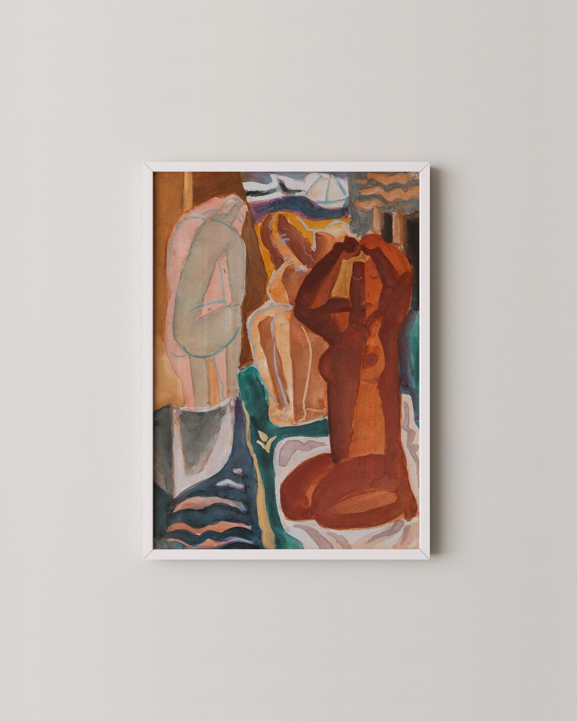Abstract Figurative Bathers Painting Mid Century Modern Poster