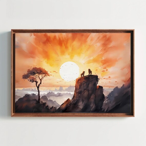 Lion Watercolor Painting Print Art Fairytale Nature African Safari Savanna Wall