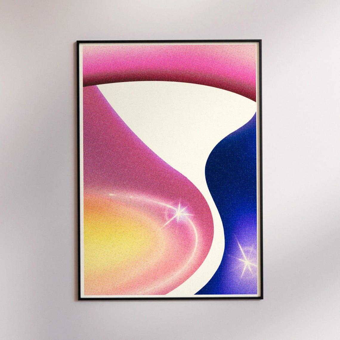 Pink Blue Cream Abstract Gradient Waves Sparkling Modern Art Poster