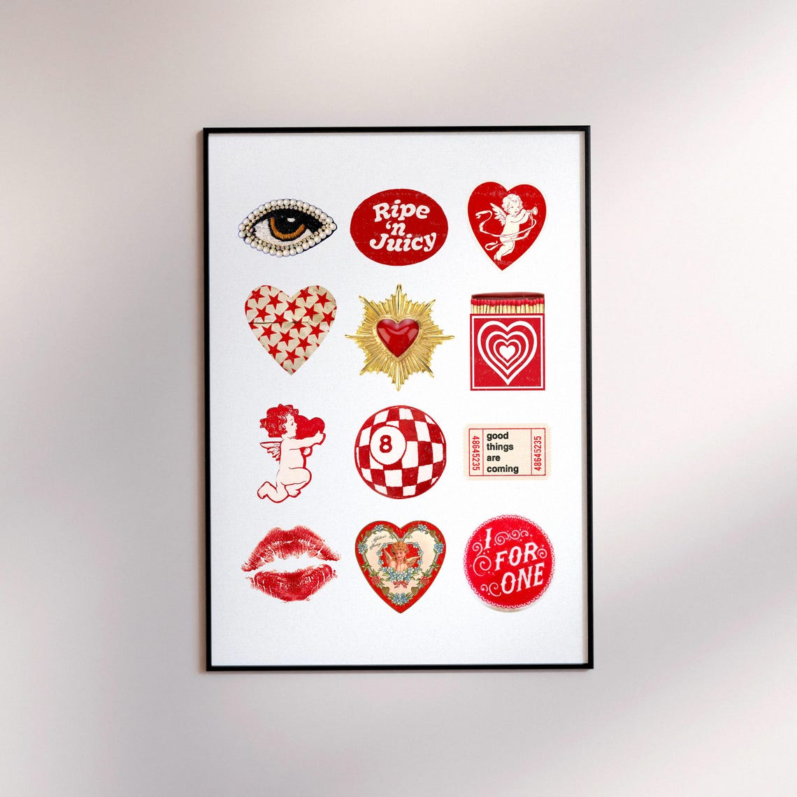 Red Heart Icon Collage Vintage Kitsch Valentine Gallery Decor Poster