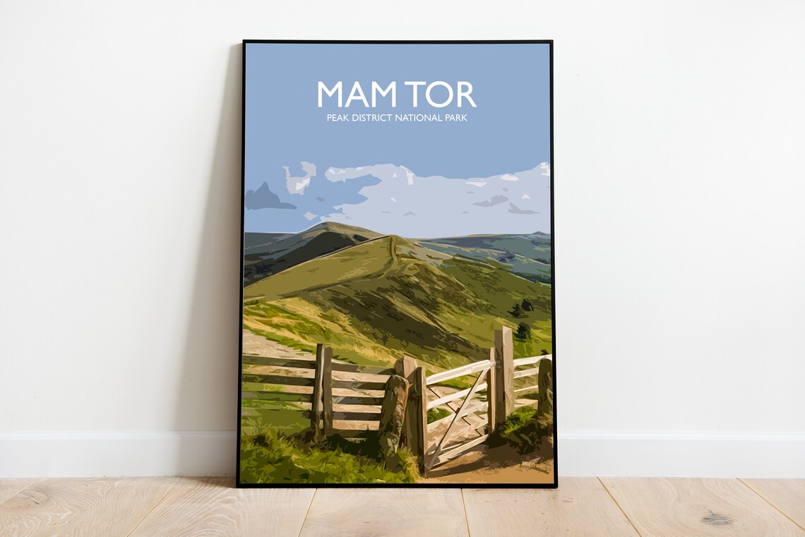 Mam Tor Peak District Poster, British Hiking Art Print