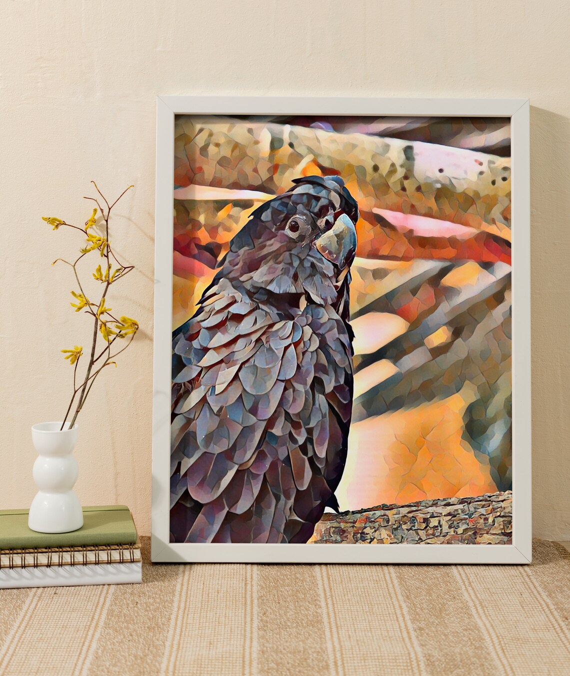 Black Cockatoo Close-Up Portrait Geometric Low Poly Bird Art Poster