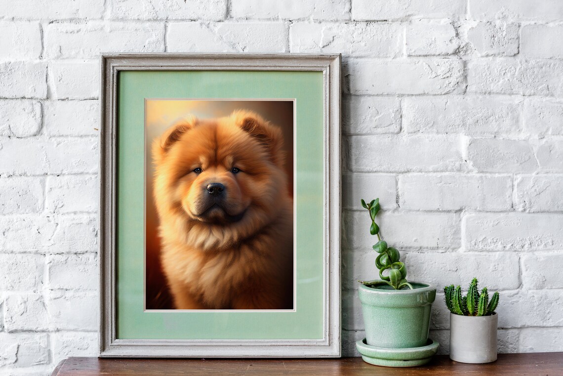 Fluffy Chow Chow Puppy Face Front Portrait Dog Painting Poster - Image 3