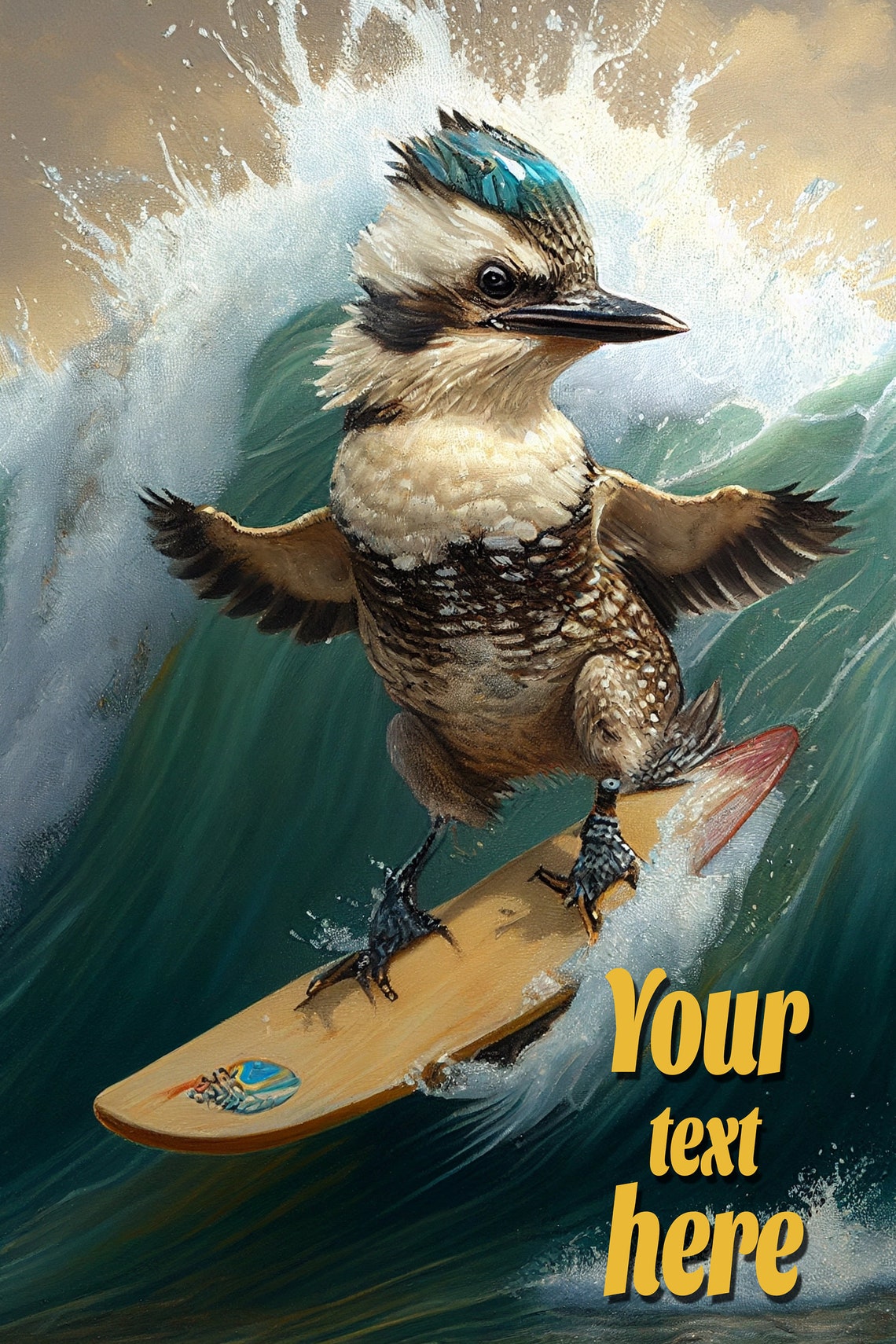 Surfing Kookaburra Ocean Wave Funny Bird Customizable Poster - Image 3